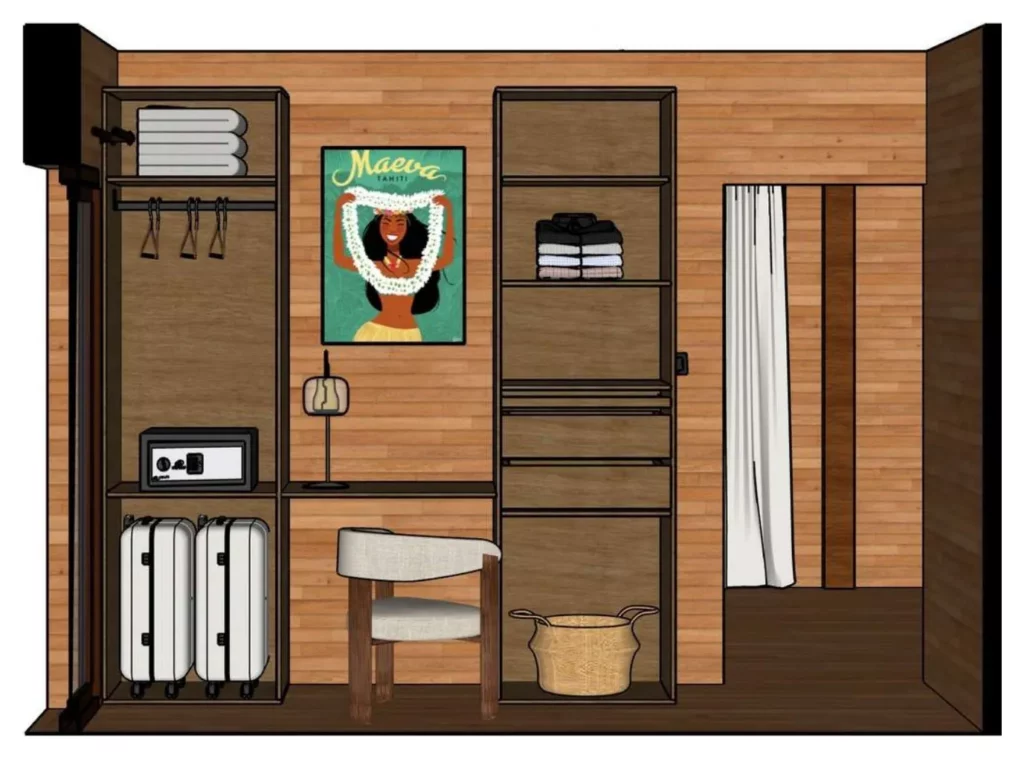 Vue 3D du dressing sur mesure du Poumaka Lodge
