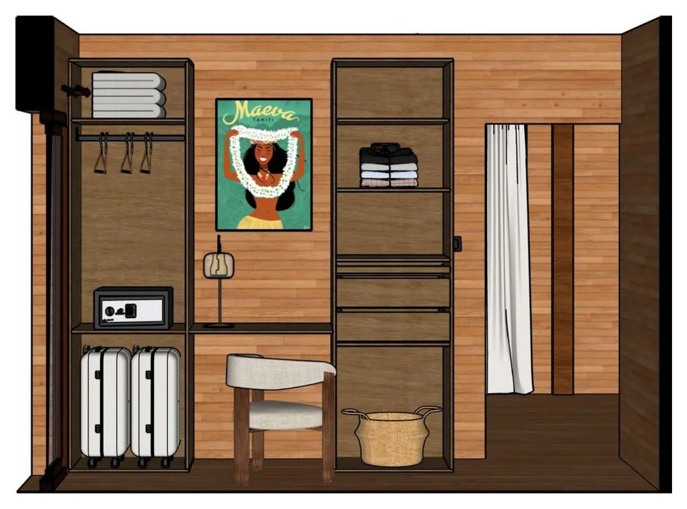 Vue 3D du dressing sur mesure du Poumaka Lodge